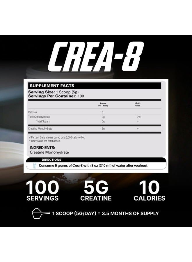 EHP Labs CREA-8 كرياتين مونوهيدرات (500 جرام) يبني كتلة عضلية خالية من الدهون، يحسن القوة والطاقة، يسرع أوقات التعافي - 100 حصة - Image 2